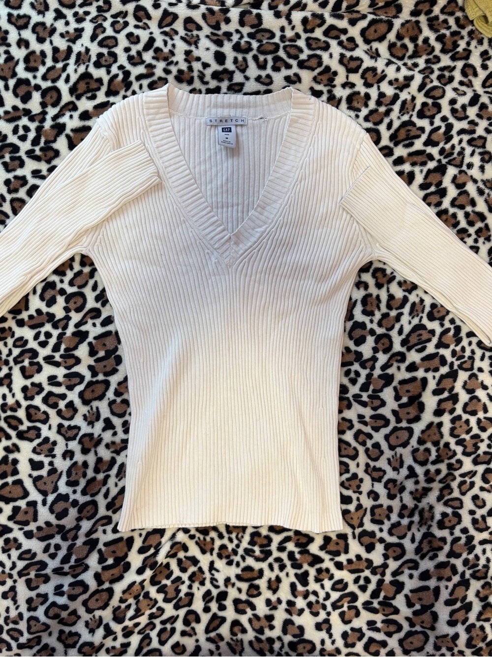 Gap White/Cream Stretch Ribbed V-Neck Sweater Longsleeve Top